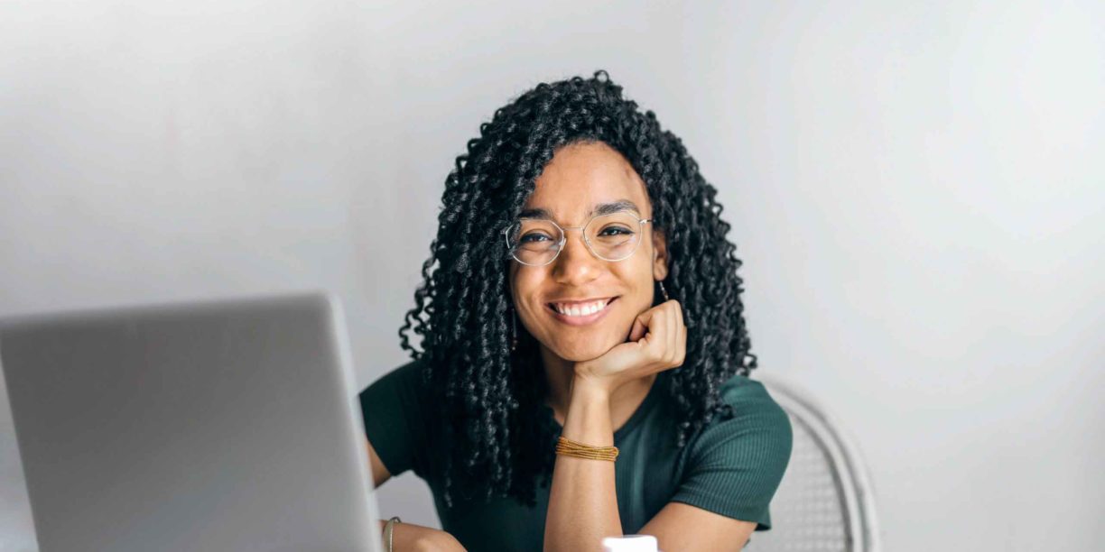 Curly Hair Woman Smiling
