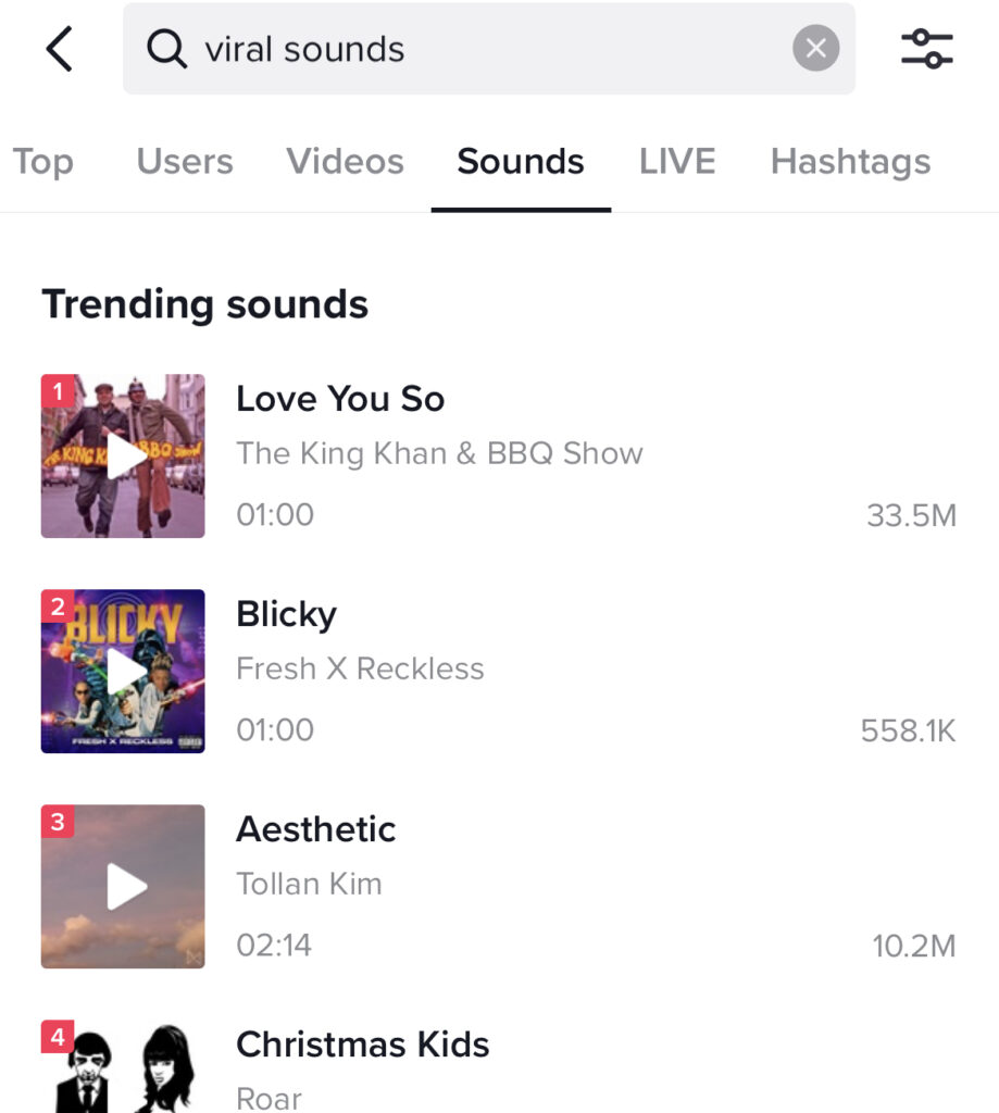 Viral sounds library on TikTok