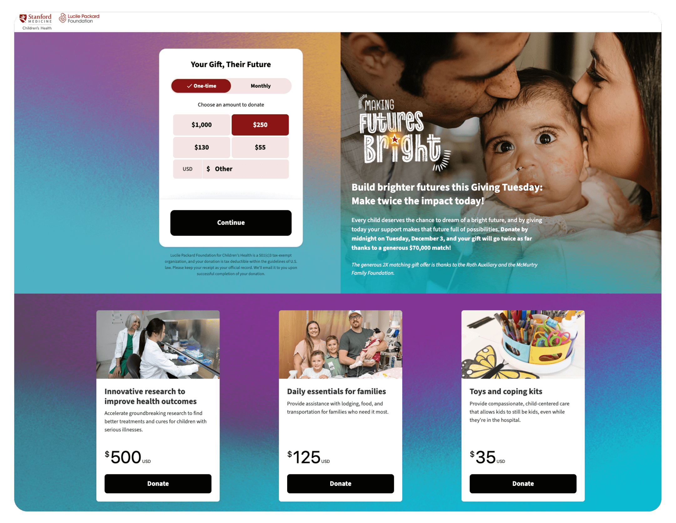 Lucile Packard Foundation donation page example 