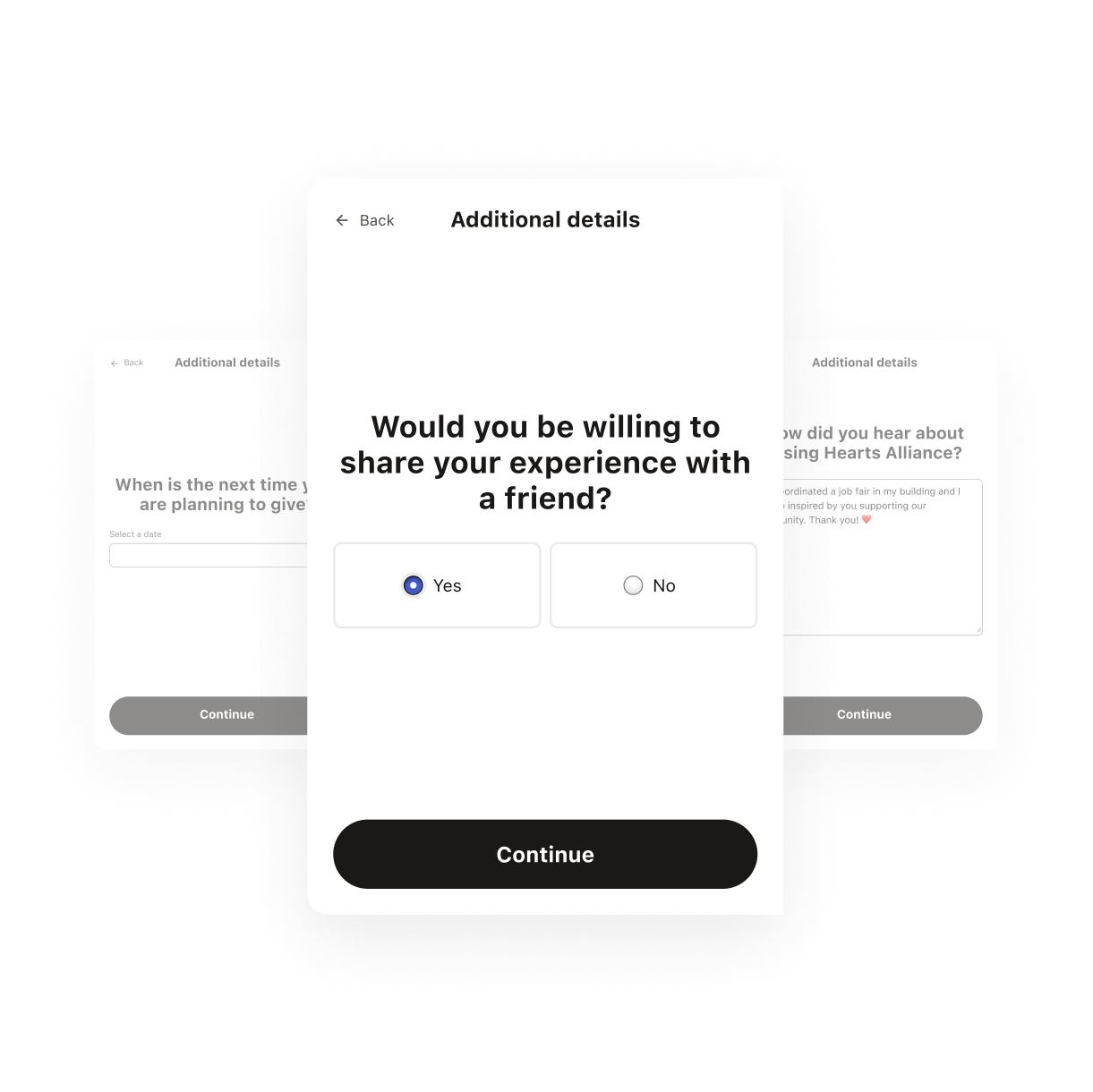 Post-checkout custom questions via embedded giving