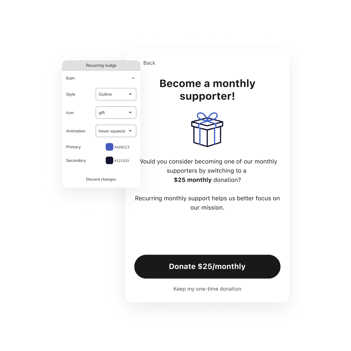Recurring donation nudge via embedded giving