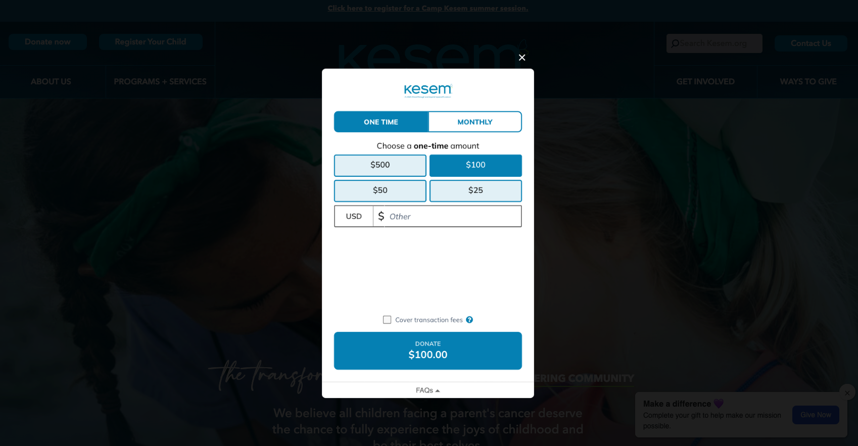 Kesem Embedded Donation Forms