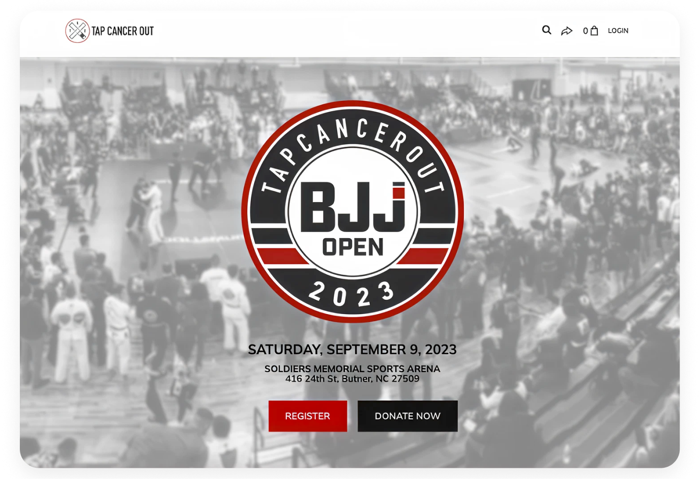 Registration with fundraising tournament page