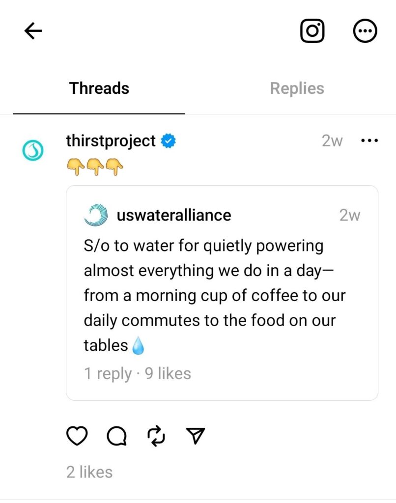 Threads post from Thirst Project 