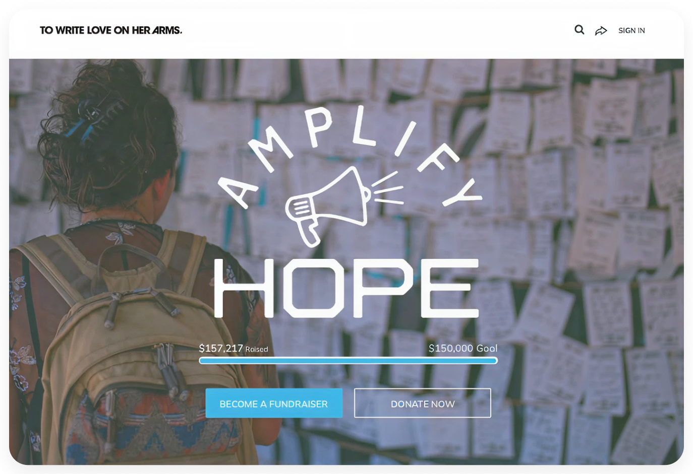 Peer-to-peer fundraising page