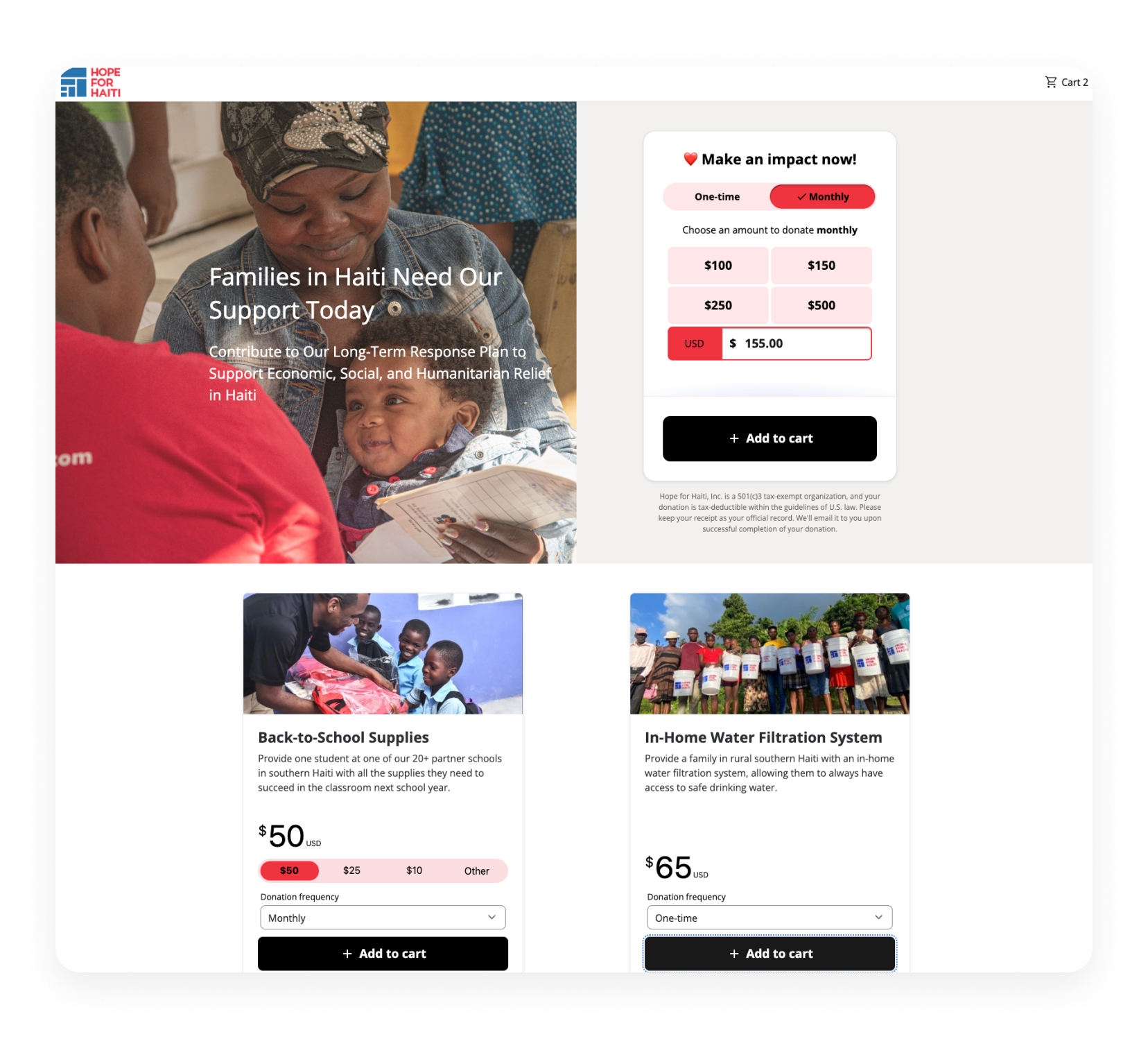 Hope for Haiti’s campaign with Giving Cart