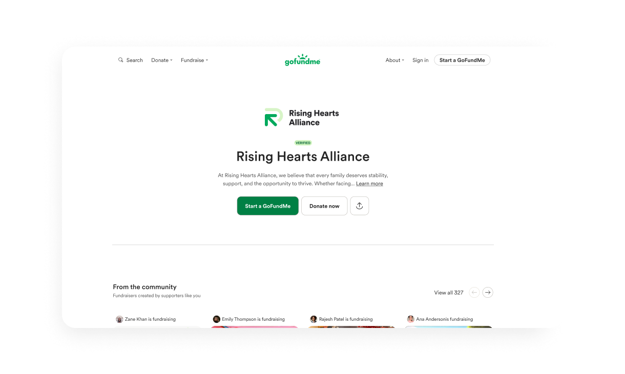 Nonprofit Page on GoFundMe