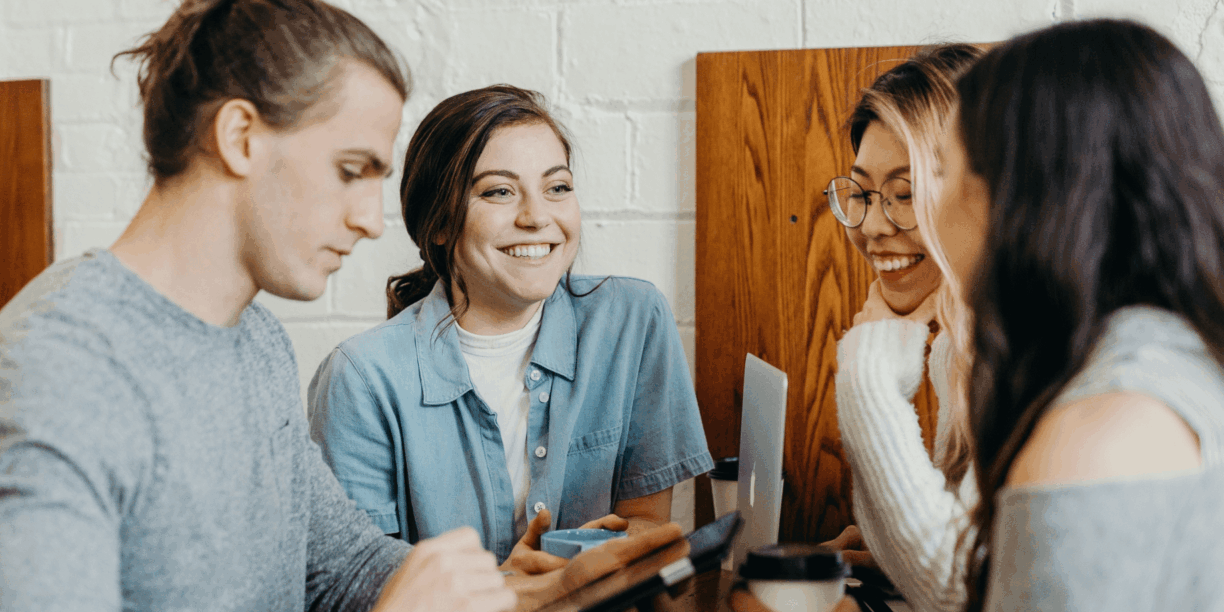 friends with a laptop