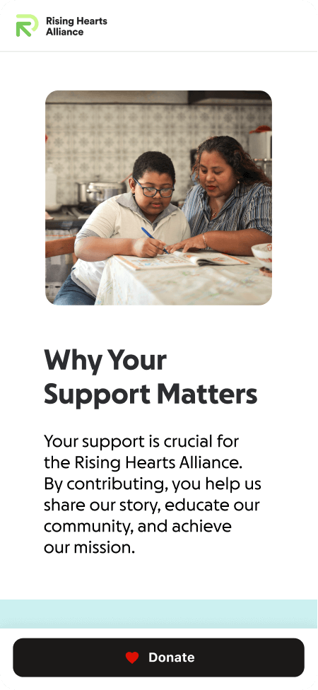 Mobile view with a sticky donate button