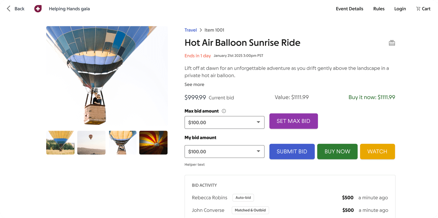 Auction bidding feature example