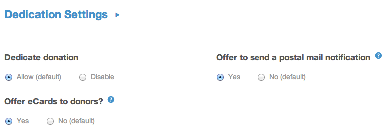 ecard dedication settings